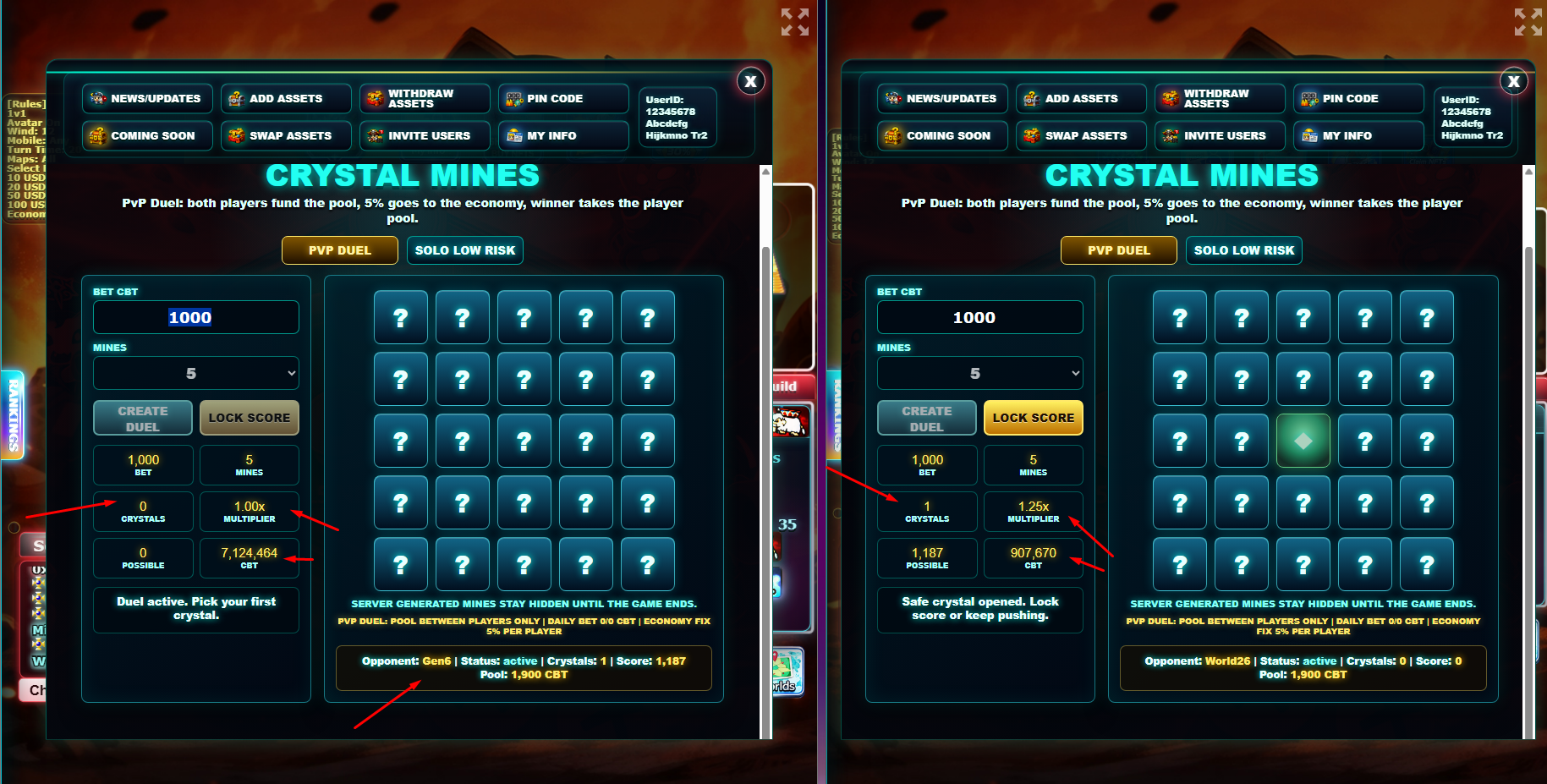 Crystal Mines safe crystal reveal with multiplier