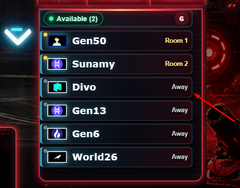 CryptoBound presence list showing players marked Away after inactivity