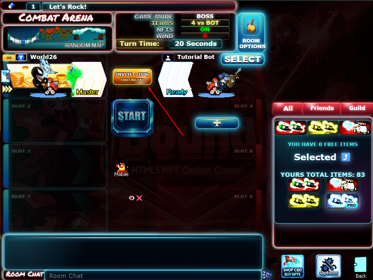 CryptoBound referral invite button inside the game room