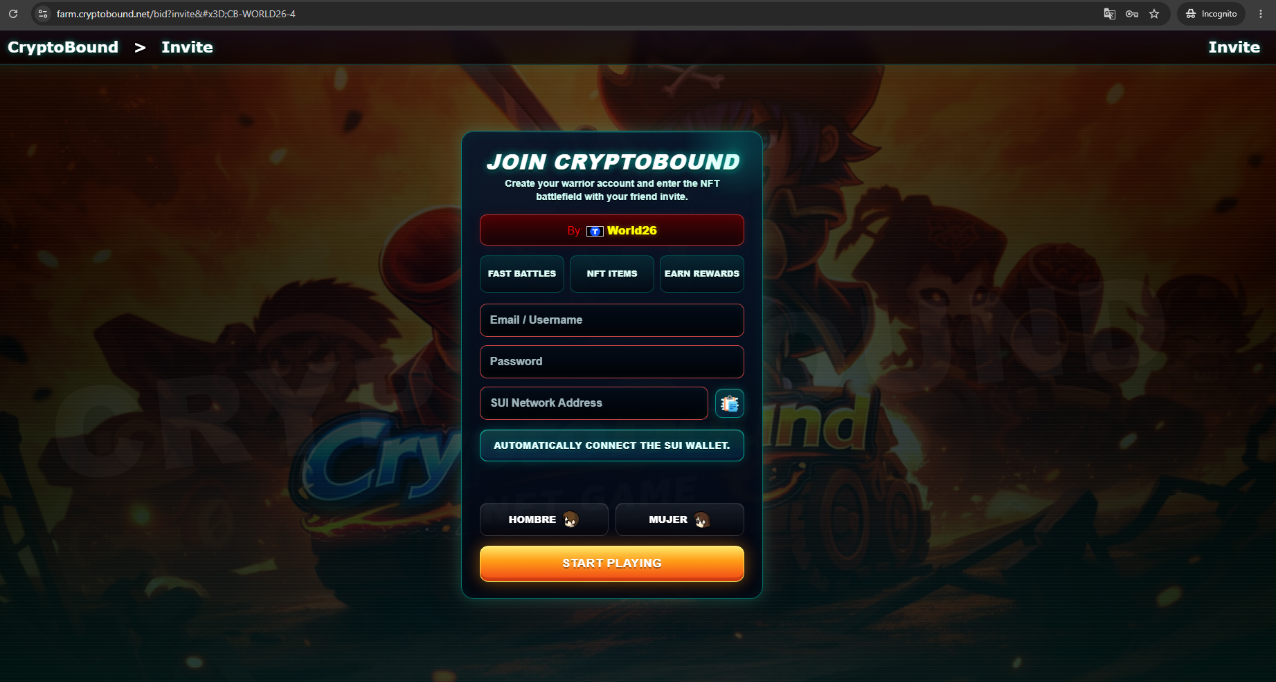 CryptoBound invite registration page