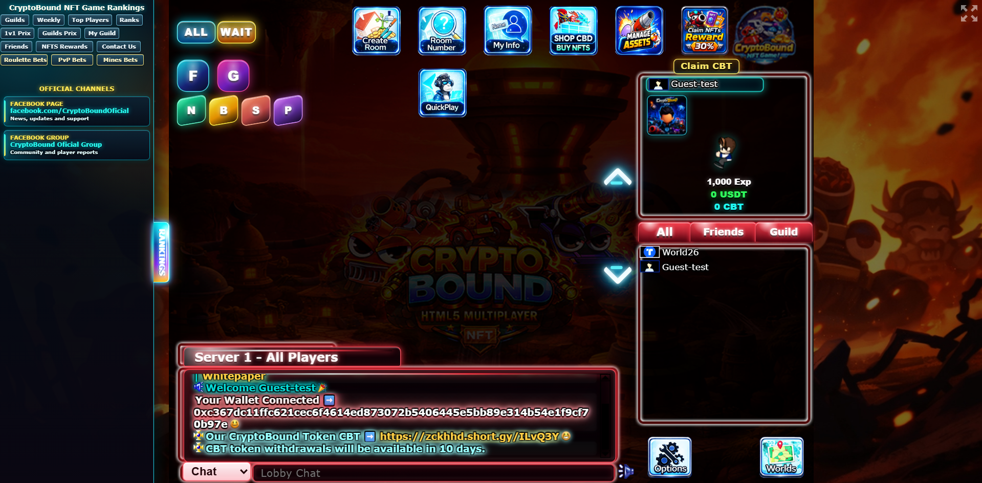 Invited player inside the CryptoBound lobby after registration
